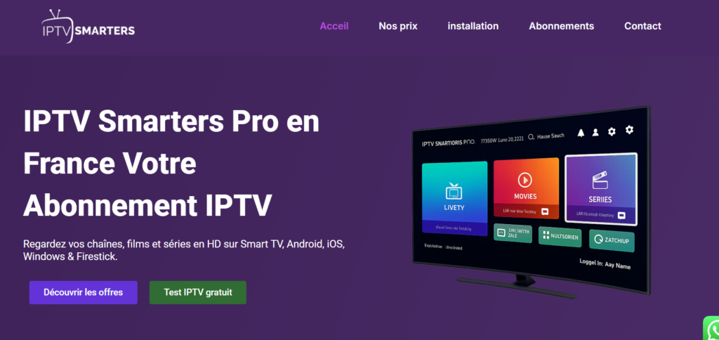  Capture d’écran de la page d’accueil du service IPTV